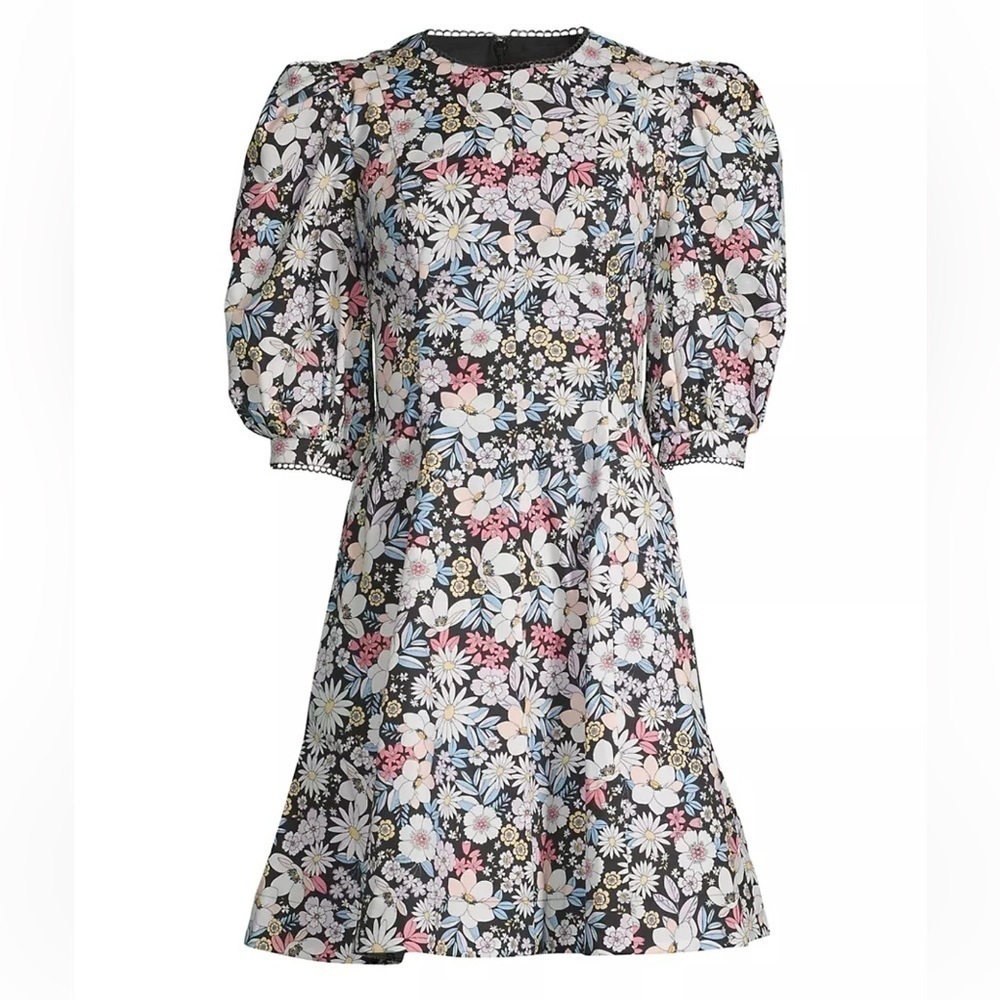 Rachel Parcell Size Small Black Floral Cotton Puff Sleeve Retro Minidress NWT - Picture 3 of 16